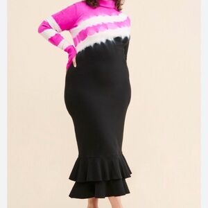 Elegant Pink and Black Ruffle Pencil Dress